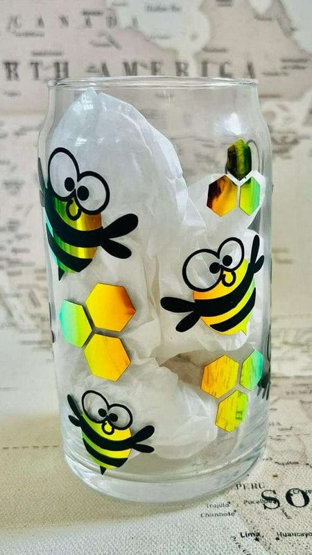 Cute honey bee glass cup