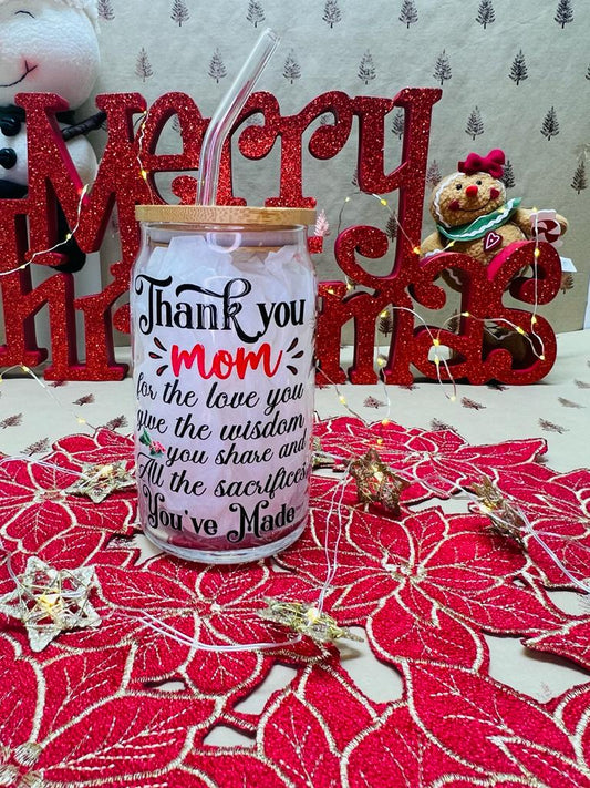 "Thank you mom" glass cup