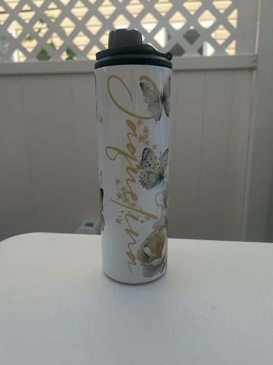 WHITE FLOWERS AND BUTTERFLIES TUMBLER