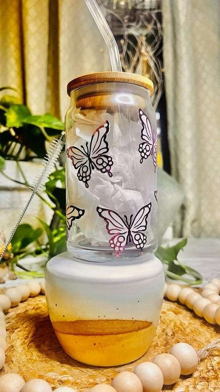 Butterfly glass cup